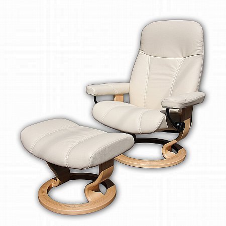 Stressless - Consul Chair and Stool (Batick Cream and Natural Base). Click for larger image.