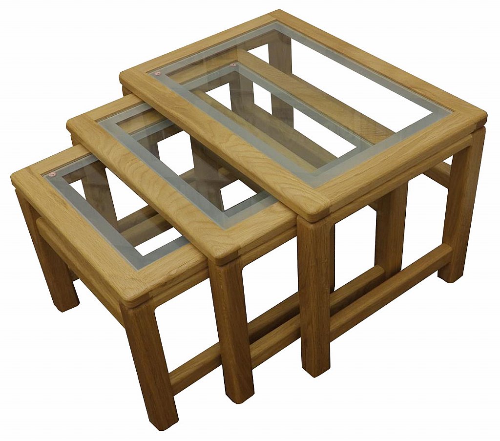 Glass and wood nest of outlet tables