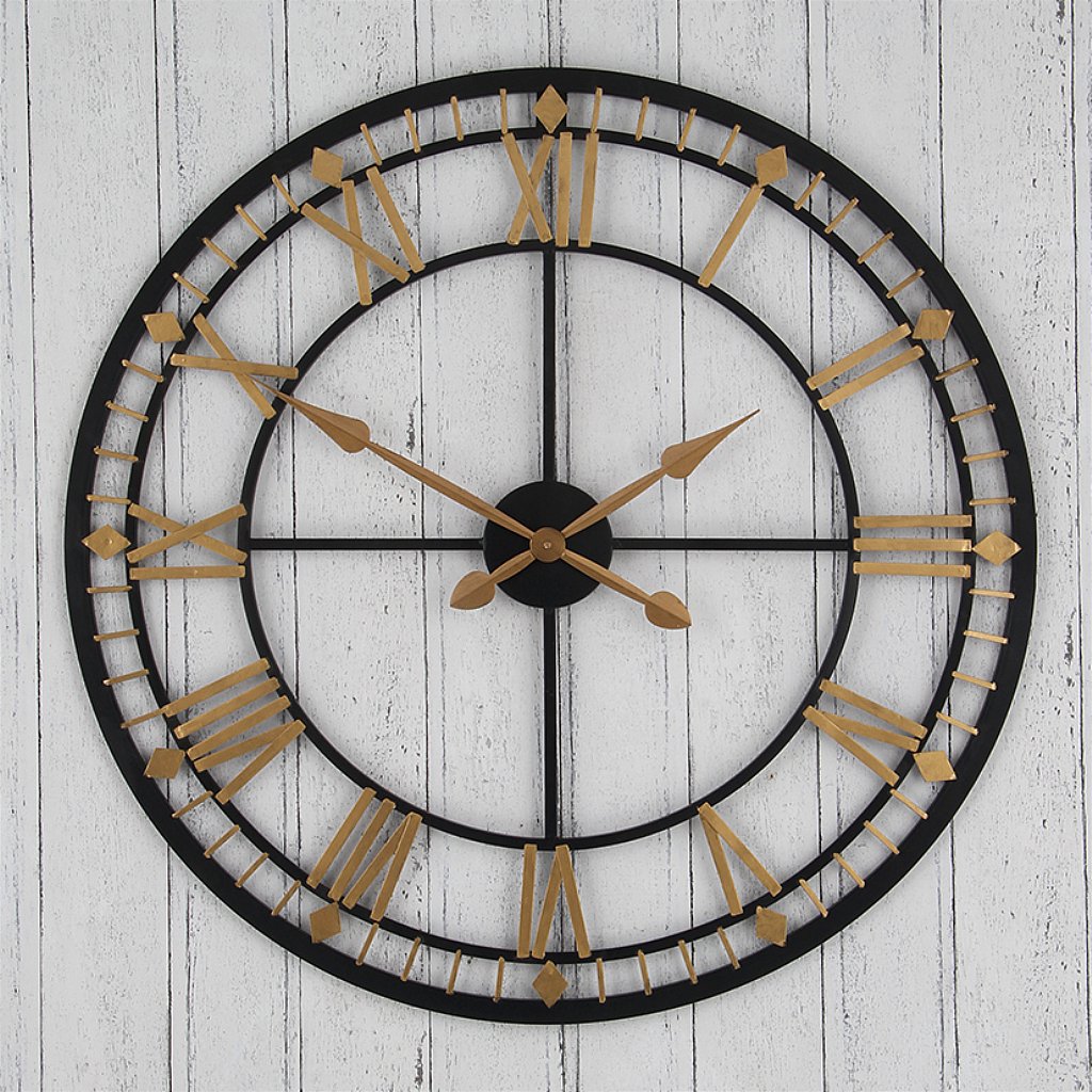 Antique Black and Gold Metal Wall Clock