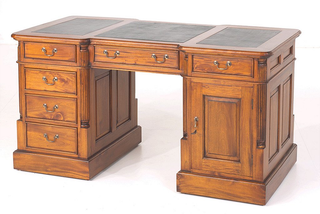 Mahogany Village Desk with Green Leather Top