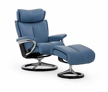 Stressless - Magic Large Swivel Chair and Footstool Signature Base