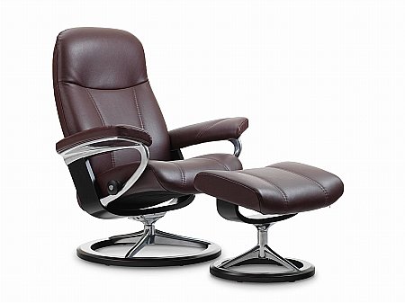 Stressless - Consul Small Swivel Chair and Footstool Signature Base